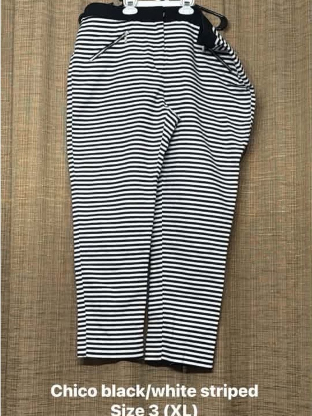 Chico's Black and White Striped Pull-On Tapered Pants